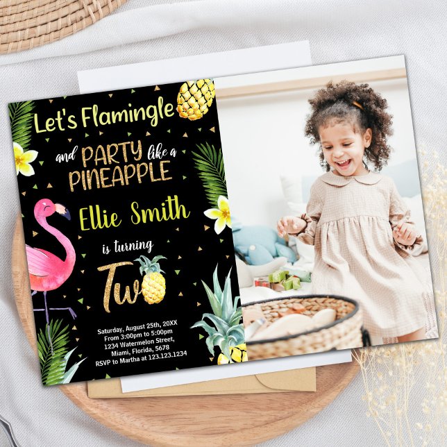 Foto 2. Schwarzer Glitzer Flamingo Ananas Einladung (Photo 2nd Black Glitter Flamingo Pineapple Invitation)
