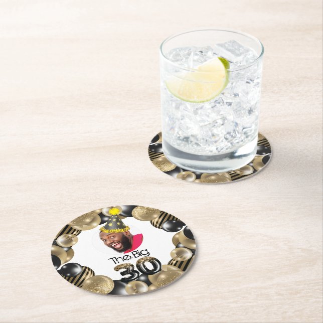 Foto 30. Geburtstag Funny Runder Pappuntersetzer (Vor Ort)