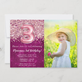 Foto 3. Geburtstag Einladung Magenta Pink Glitzer