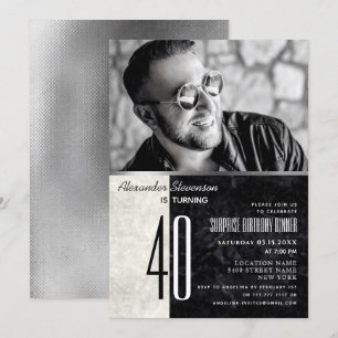 Foto 40. Geburtstag , Schwarzweiß-Marmor Einladung