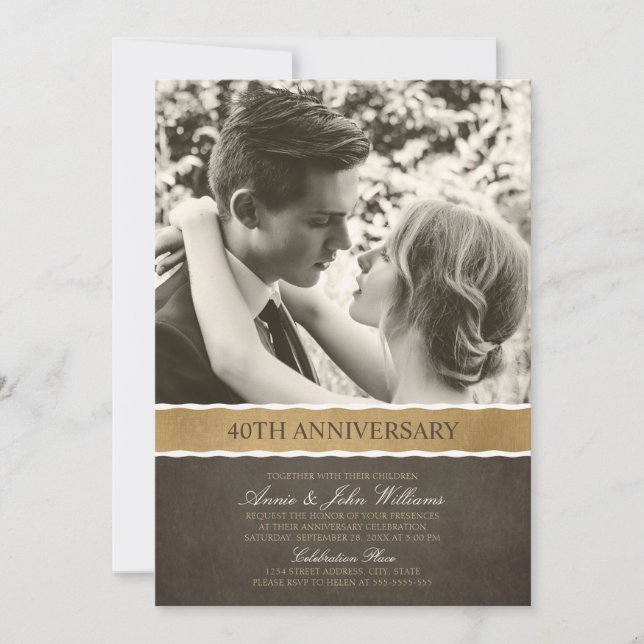 Foto 40. Hochzeitstag Ihr Foto hier Einladung (Vorderseite)