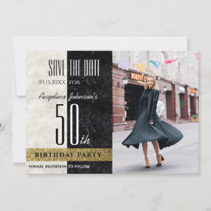 Foto 50. Geburtstag Elegant Gold Schwarz und Weiß Save The Date