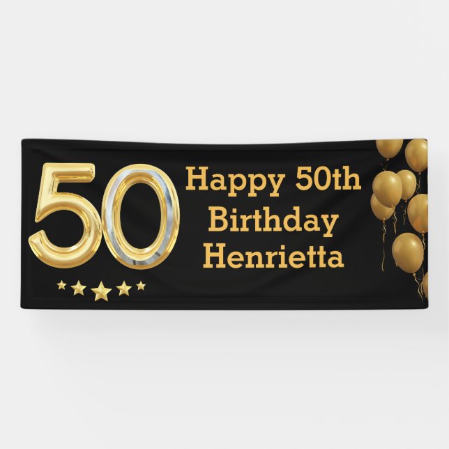 Foto 50. Geburtstagsparty Banner Black Gold (Horizontal)