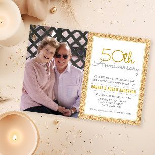 Foto 50. Hochzeitstag Faux Gold Glitter Einladung