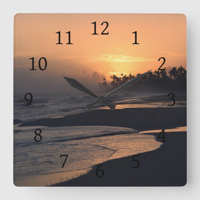 Foto 51: Beach sunset Ocean Quadratische Wanduhr (Vorderseite)