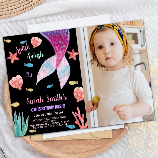 Foto 6. Dark Pink auf der obersten Meerjungfrau Ge Einladung (Photo 6th Dark Pink on top mermaid Birthday Invitation)