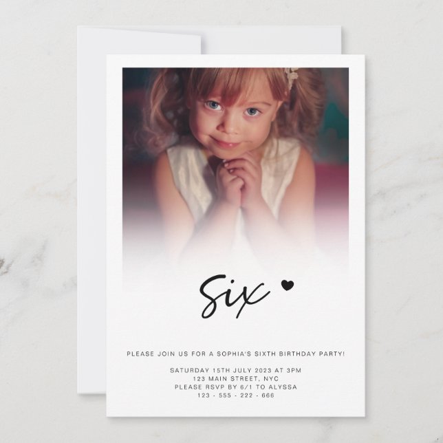 Foto 6. Geburtstag Sechs Herz Niedlich Einladung (Vorderseite)