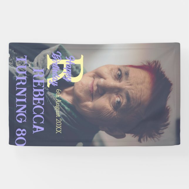 Foto 80. Geburtstag hinzufügen Namensdatum modern  Banner (Horizontal)