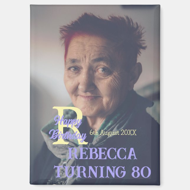 Foto 80. Geburtstag hinzufügen Namensdatum modern  Magnet (Vorderseite)