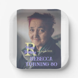 Foto 80. Geburtstag hinzufügen Namensdatum modern Pappteller