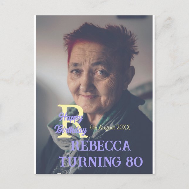 Foto 80. Geburtstag hinzufügen Namensdatum modern  Postkarte (Vorderseite)