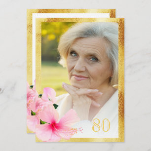 Foto 80. Geburtstagsparty tropisch-blumenweiß Einladung