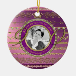 Foto 90. Geburtstag Gold Crown Diamonds Rahmen Keramik Ornament