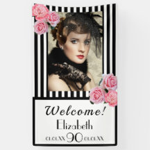 Foto 90. Geburtstag Schwarz-weiße Streifen Florals