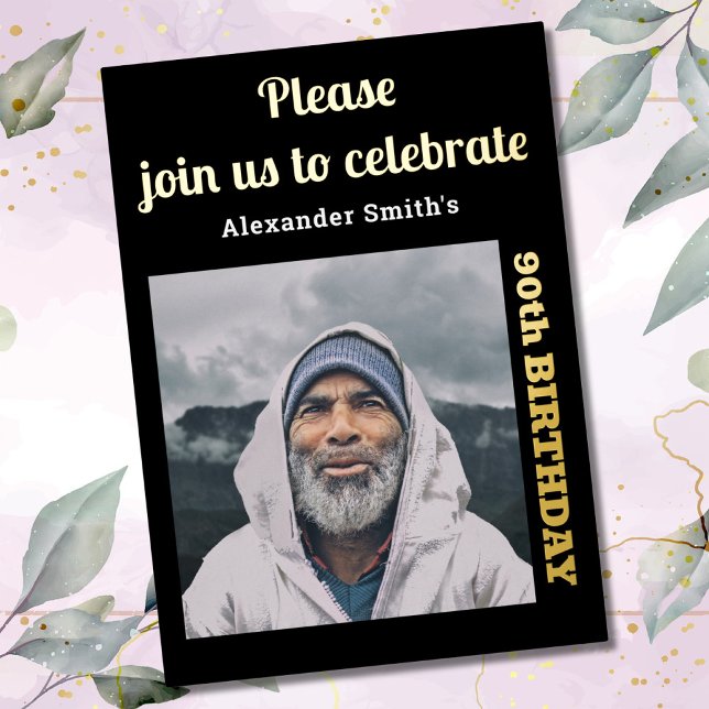 Foto 90. Geburtstag Schwarzes Gold Folieneinladung (Von Creator hochgeladen)