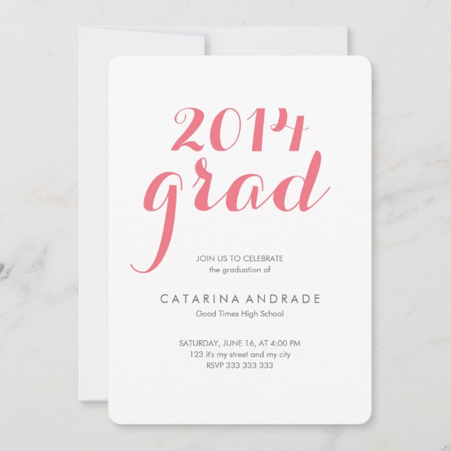 Foto-Abitur-Party 2014 Grad rosa Einladung (Vorderseite)
