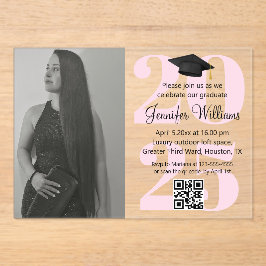 Foto Abschluss 2025 Party qr rosa Skript Acryleinladungen