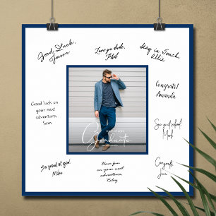 Foto-Abschluss-Autogramm in Marineblauer Umrandung Poster