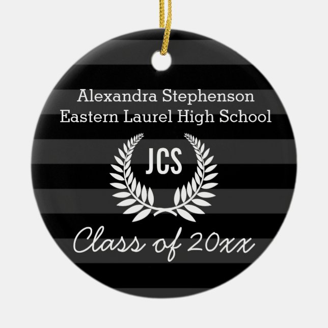 Foto Abschluss Black Gray Monogram Laurel Keramik Ornament (Vorne)