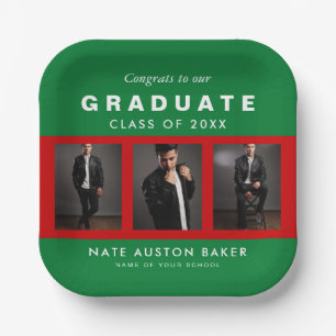 Foto Abschluss Collage Graduate Green und Red Pappteller