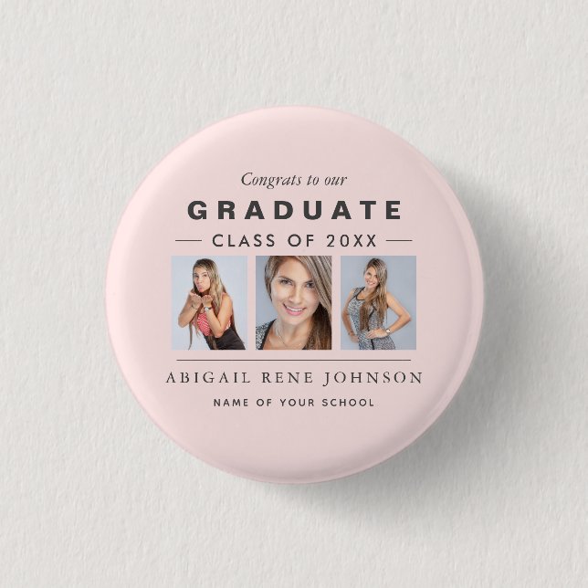 Foto Abschluss Collage Graduate Light Pink Button (Vorderseite)