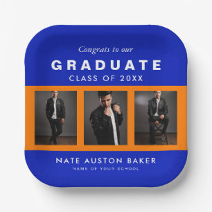 Foto Abschluss Collage Graduate Orange und Blue Pappteller