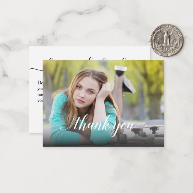 Foto Abschluss Danke, Klein Mitteilungskarte (Vorderseite/Rückseite Beispiel)