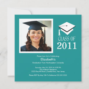 Foto Abschluss Einladung Classy Türkis Weiß