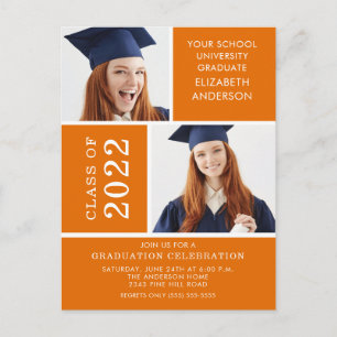 Foto Abschluss Einladung ~Klassik Orange & White Postkarte