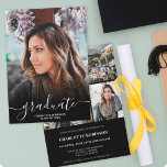 Foto-Abschluss für Schwarzweißschreiben Einladung<br><div class="desc">Schwarz-Weiß-Graduate Skript Open House Foto Abschluss. Fügen Sie 4 Ihrer Lieblings-Fotos mit einer eleganten Skript-Kalligraphie und Foto-Grid-Collage hinzu.</div>