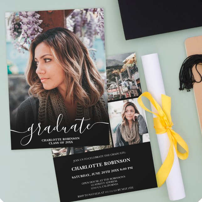 Foto-Abschluss für Schwarzweißschreiben Einladung (Von Creator hochgeladen)