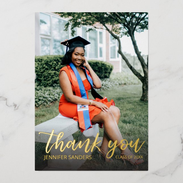 Foto Abschluss Hat Calligraphy Vielen Dank Folieneinladung (Vorderseite)