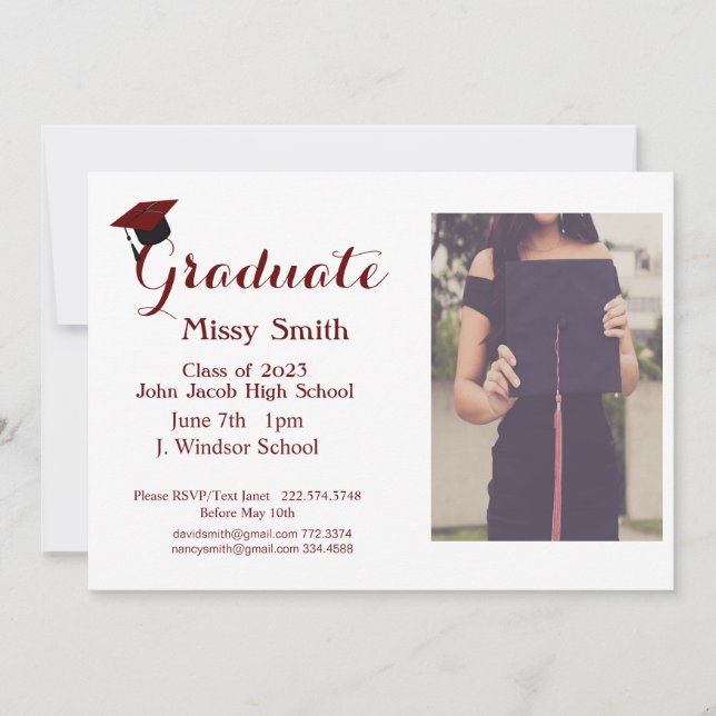 Foto Abschluss, Klasse der Maroon-Einladung 2024 Einladung (Vorderseite)