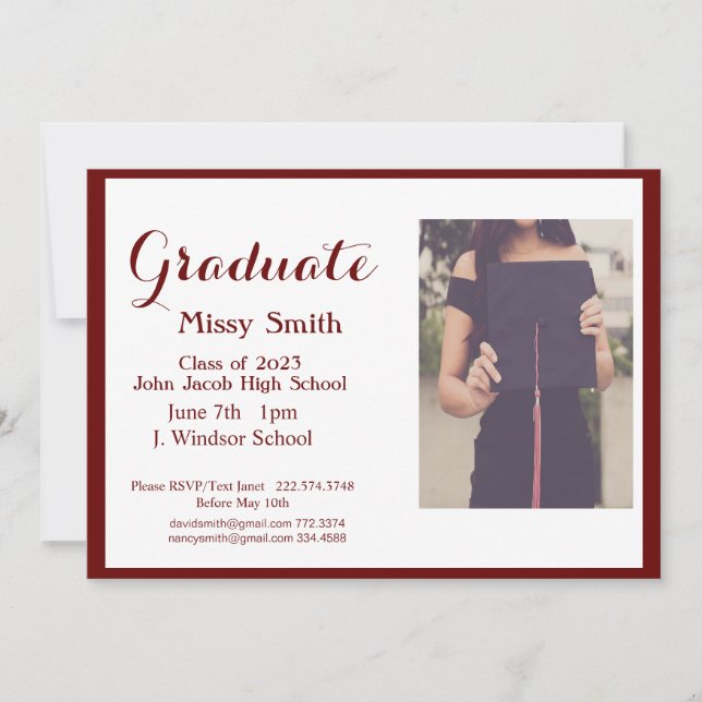 Foto Abschluss, Klasse der Maroon-Einladung 2024 Einladung (Vorderseite)