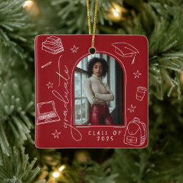 Foto-Abschluss mit der Hand in Rot, Weißes Retro Keramikornament