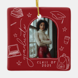 Foto-Abschluss mit der Hand in Rot, Weißes Retro Keramikornament