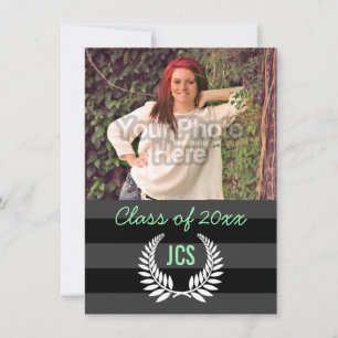 Foto Abschluss Monogram Black Minze Green Preppy Einladung