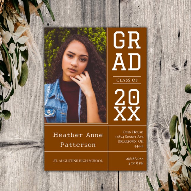 Foto Abschluss Open House | Burnt Orange Einladung (Burnt Orange Photo Graduation Open House Invitation)