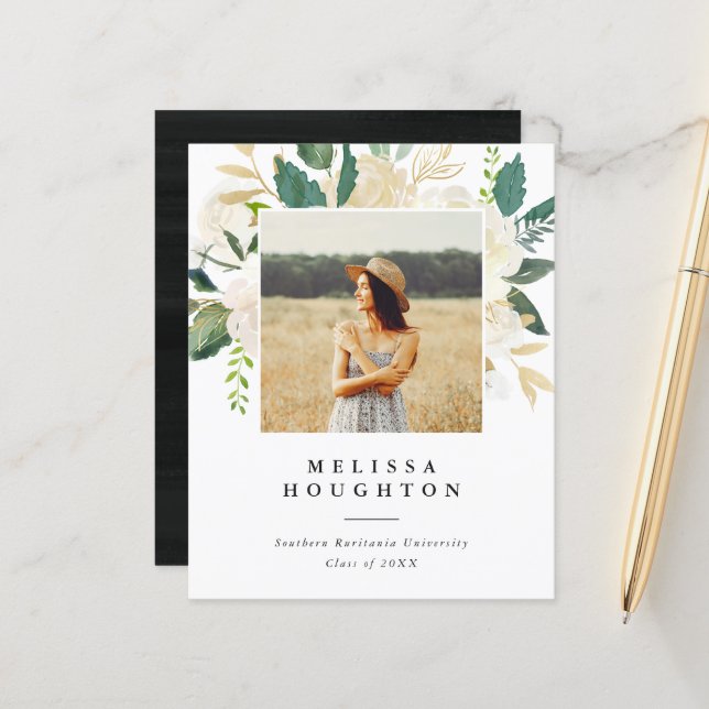 Foto-Absolventpartei für Aquarellfarben-Blume (Vorderseite/Rückseite Beispiel)