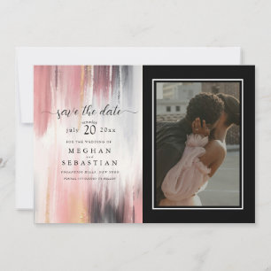 Foto Abstrakt Brush Strokes Blush Gold Kohle Save The Date