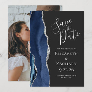 Foto-Achat-Blau-Silber-Dunkel-Heiratsankündigung Einladung
