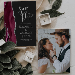 Foto-Achat Burgund Silber Dunkel Save-the-Date Save The Date