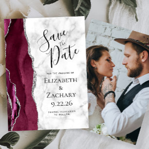 Foto-Achat Burgund Silber Marmor Save-the-Date-Kar Einladung
