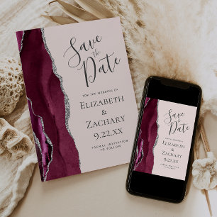 Foto-Achat-Burgund-Silber-Rosa Save-the-Date-Karte Einladung