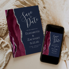 Foto Agate Burgundy Silver Navy Save the Date Einladung