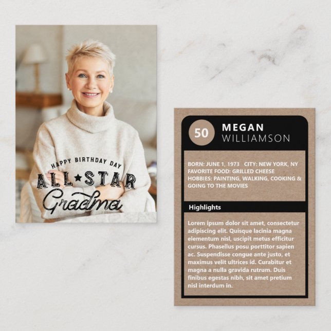 Foto & All-Star-Grandma-Baseball-Karte zum Geburts Begleitkarte (Vorne/Hinten)