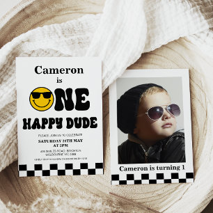 Foto an der Tafel 1 Happy Typ 1. Geburtstag Einladung