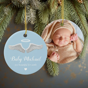 Foto-Andenken Blaue Engel Flügel Weihnachten Keramik Ornament
