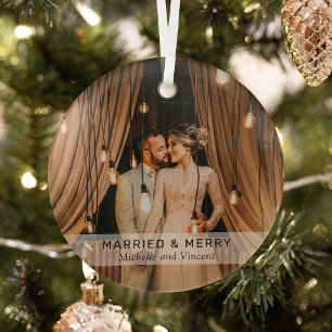 Foto-Andenken 'Verheiratet & Glücklich' Ornament Aus Glas