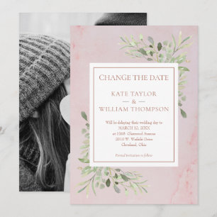 Foto Ändere das Datum Grünzeug Blätter Roségold Save The Date